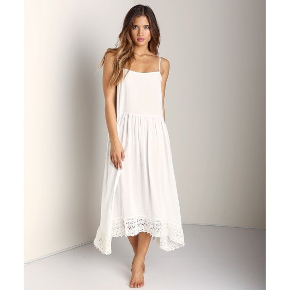 Free People Intimately Slip Midi Dress Women S White Crochet Hem Boho Ethereal